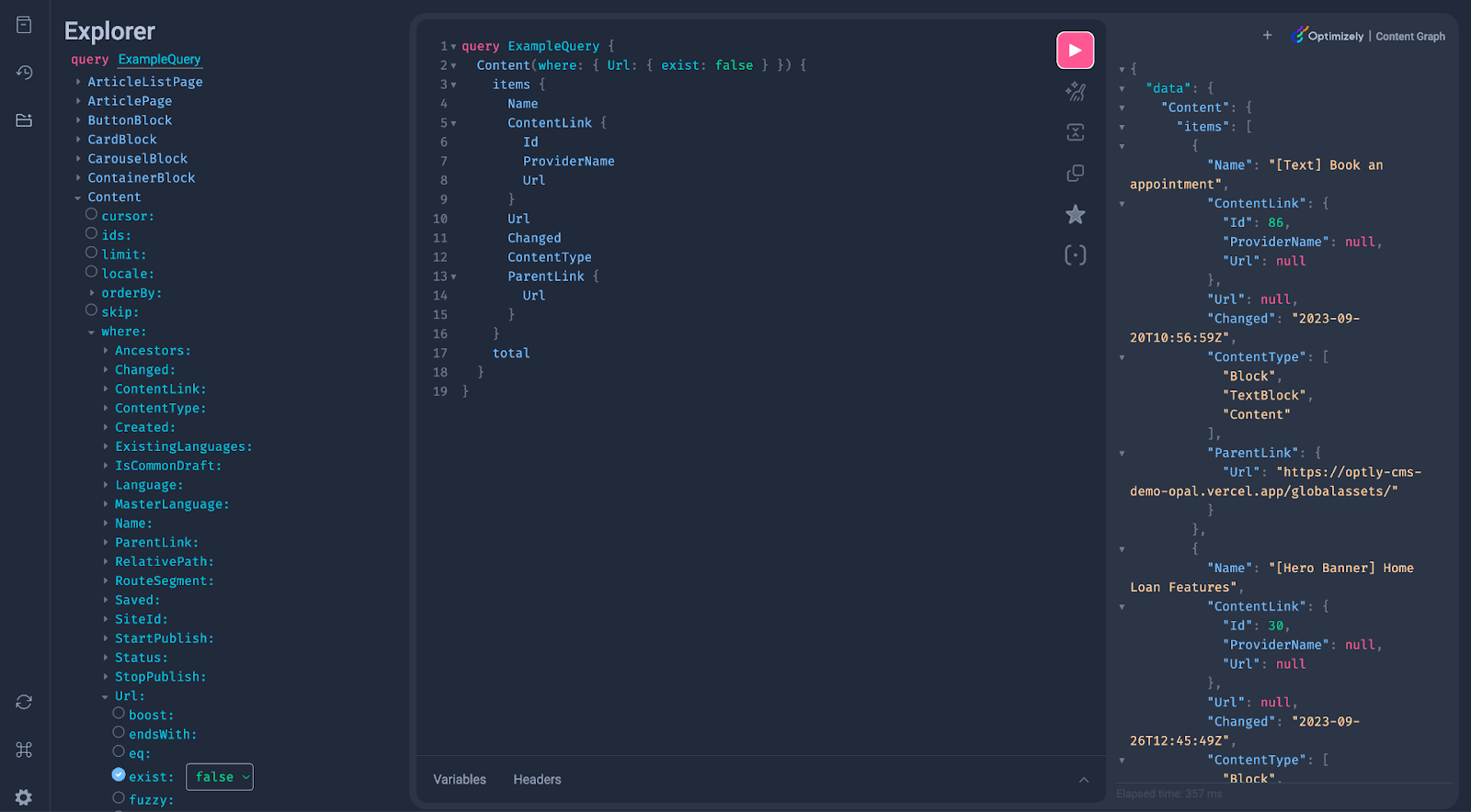 Optimizely GraphQL Explorer