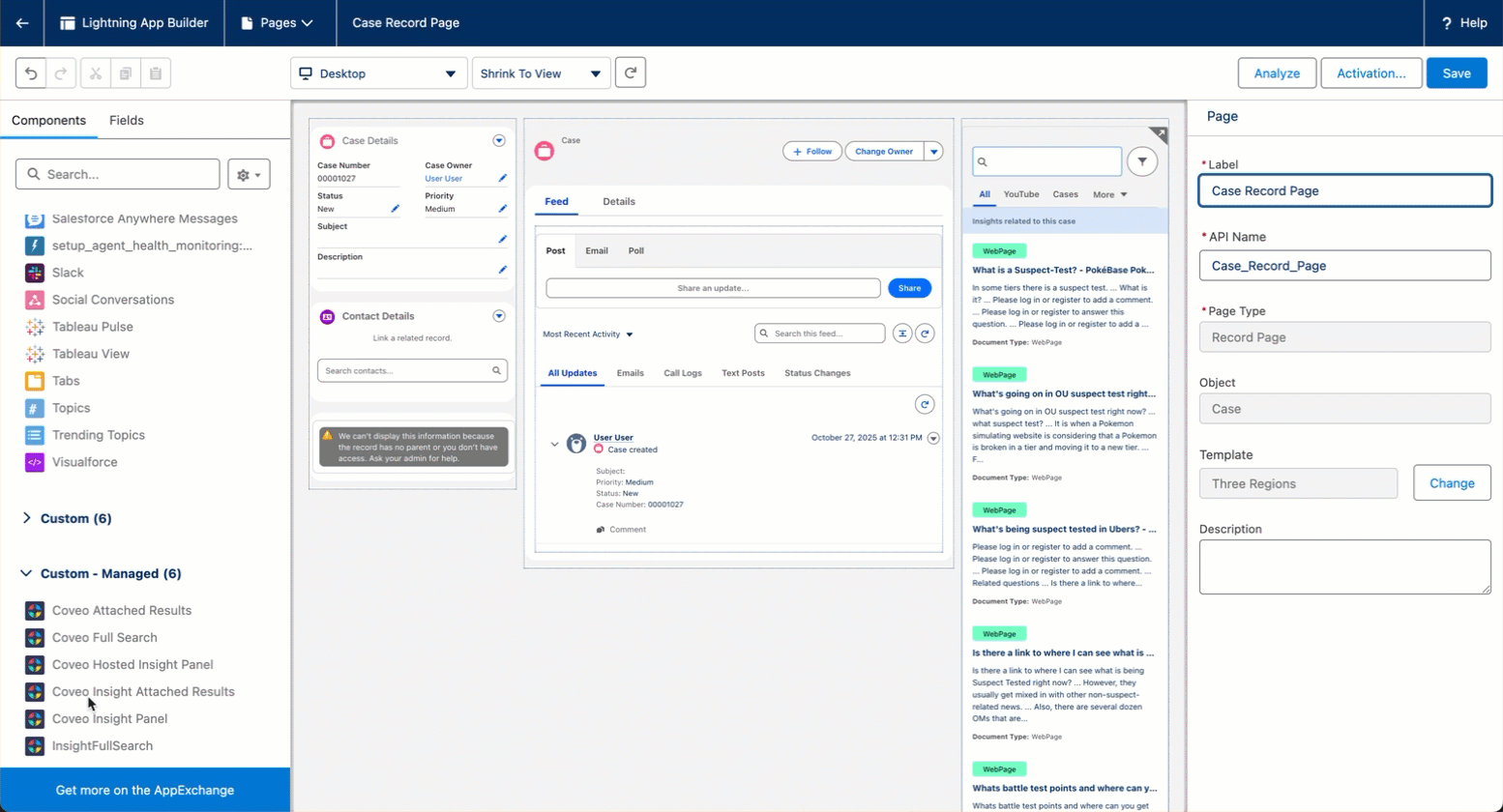 Animation showing how to add the Coveo Insight Attached Results component to a record page | Coveo