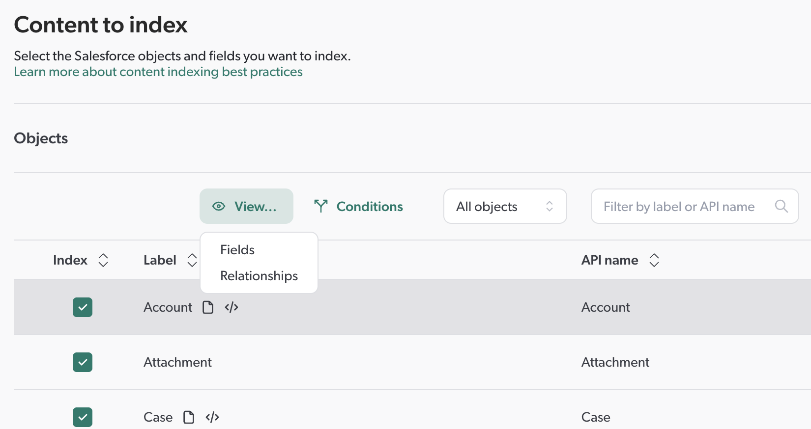 Salesforce View menu |Coveo