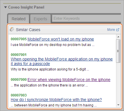 Coveo Insight Panel - Similar Cases box