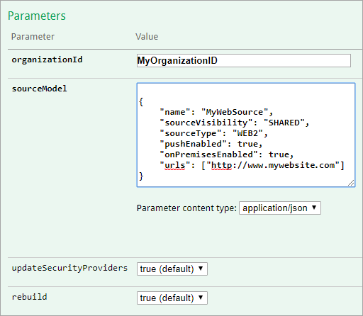 Source API Swagger Parameters Section | Coveo