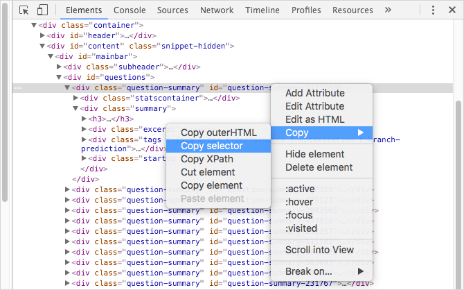 Chrome DevTools inspecting HTML elements panel