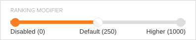 Slider for ART modifier with Disabled 0 Default 250 and Higher 1000 settings in Coveo Platform