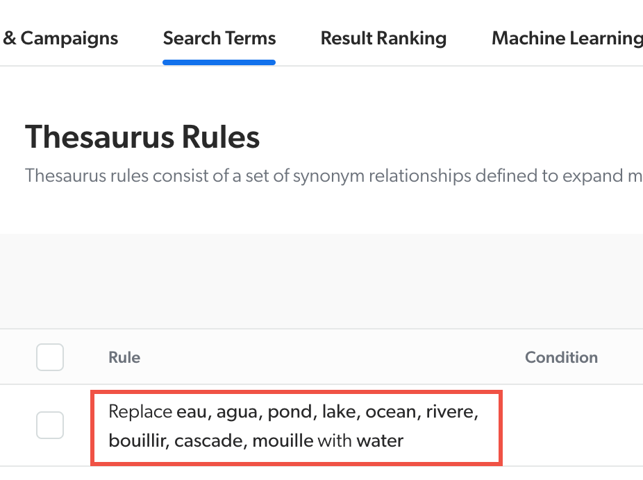 Create thesaurus replace rule | Coveo Platform