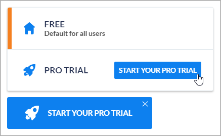 Coveo banner with FREE tag Default for all users step 4 Start your Pro Trial button