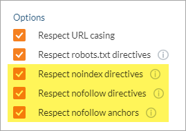 Noindex and Nofollow options