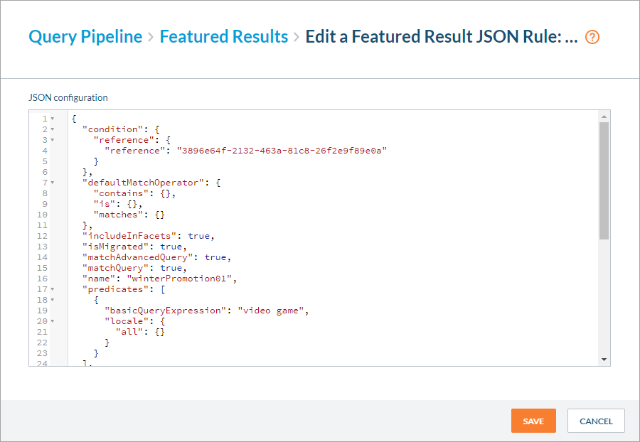 Edit a Featured Result JSON Rule