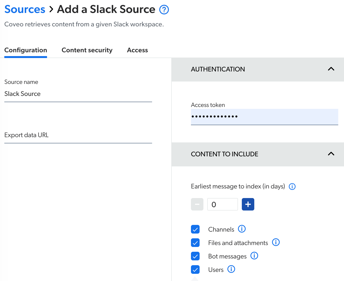 Slack Source Configuration