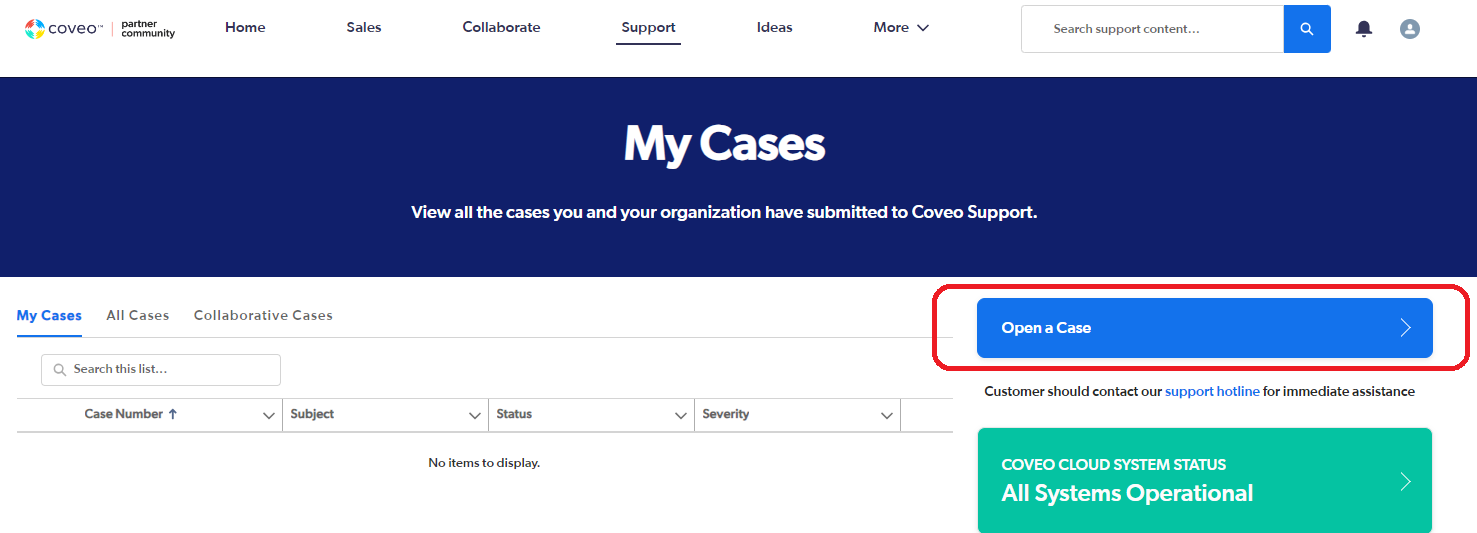 Support tab | Coveo Connect
