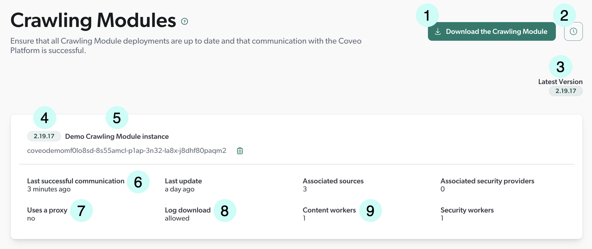 Crawling Modules page | Coveo
