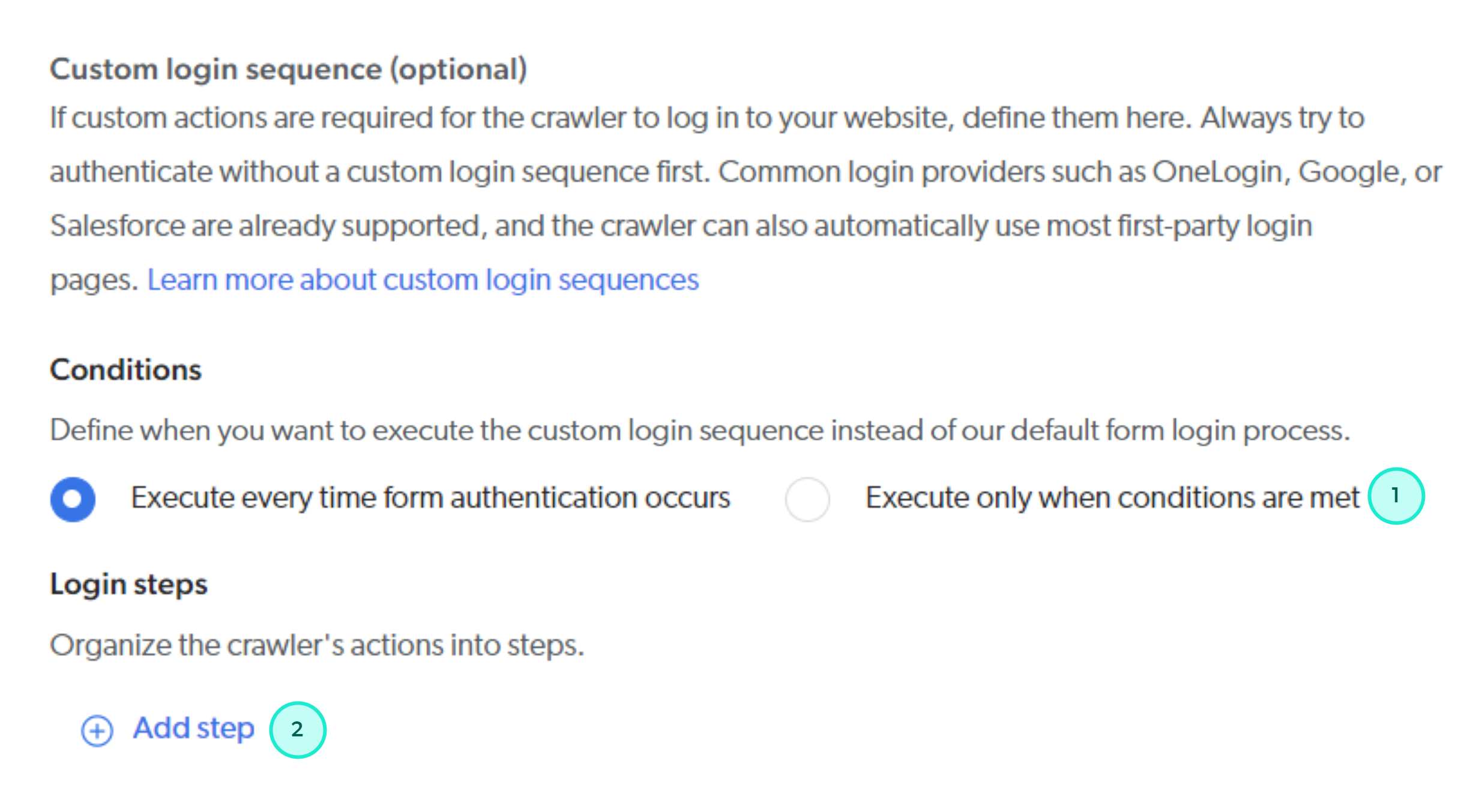 Add custom login sequence conditions and steps | Coveo