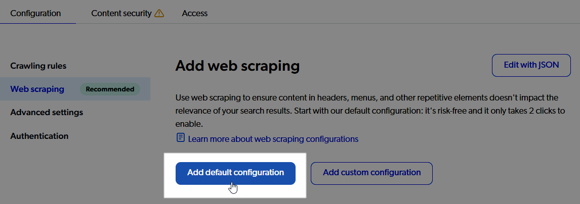 Apply the default web scraping configuration | Coveo