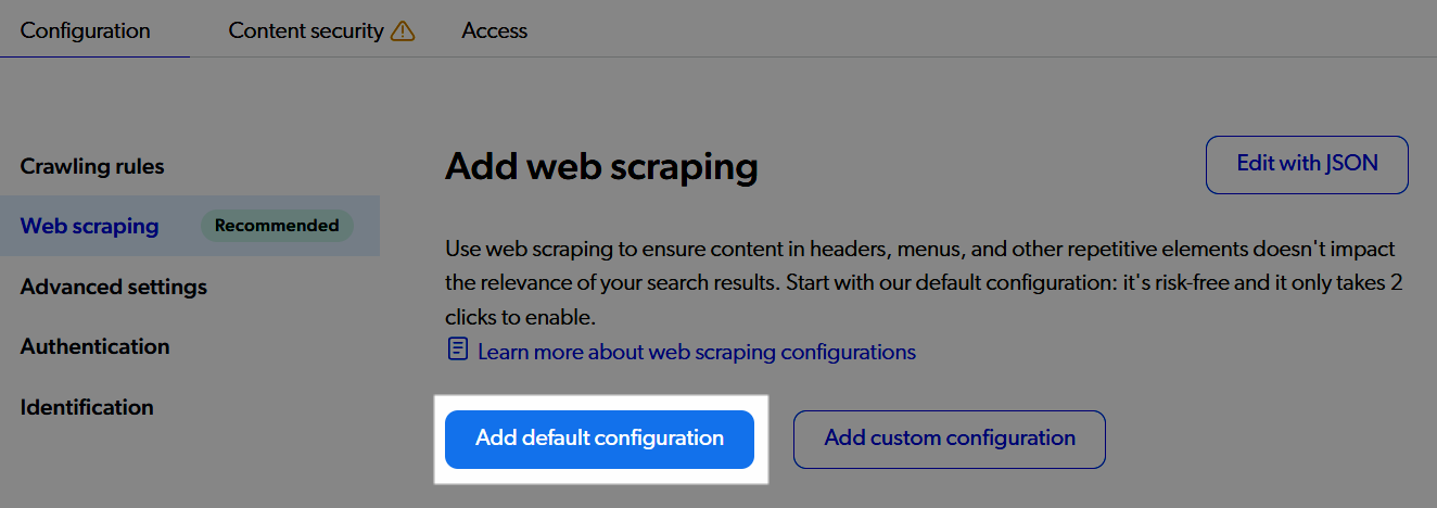 Apply the default web scraping configuration | Coveo