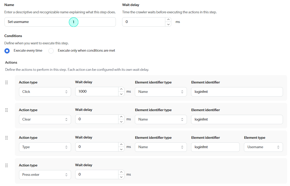 Custom login sequence example - Step 1 configurations