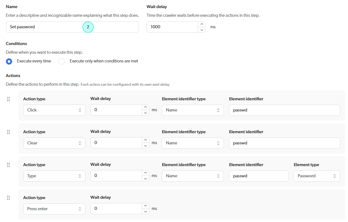 Custom login sequence example - Step 2 configurations