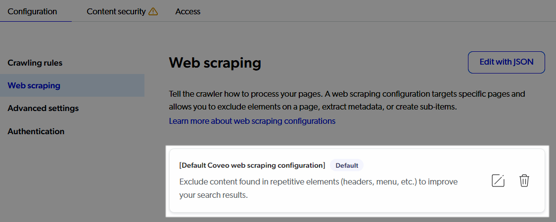 Default web scraping configuration | Coveo