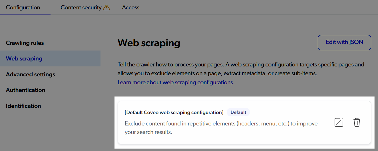 Default web scraping configuration | Coveo