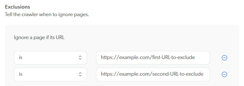 Excluding URLs one by one | Coveo