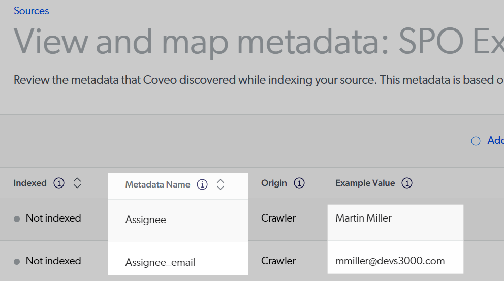 Metadata crawled from the SharePoint Online list