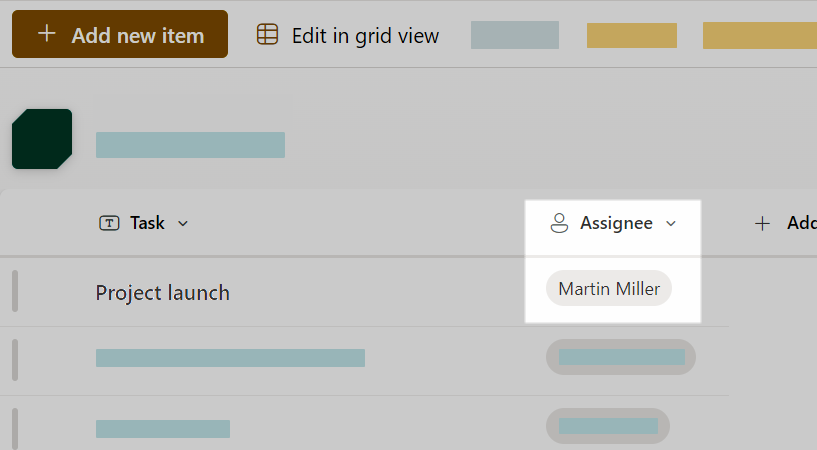 SharePoint Online list showing a Person or Group column