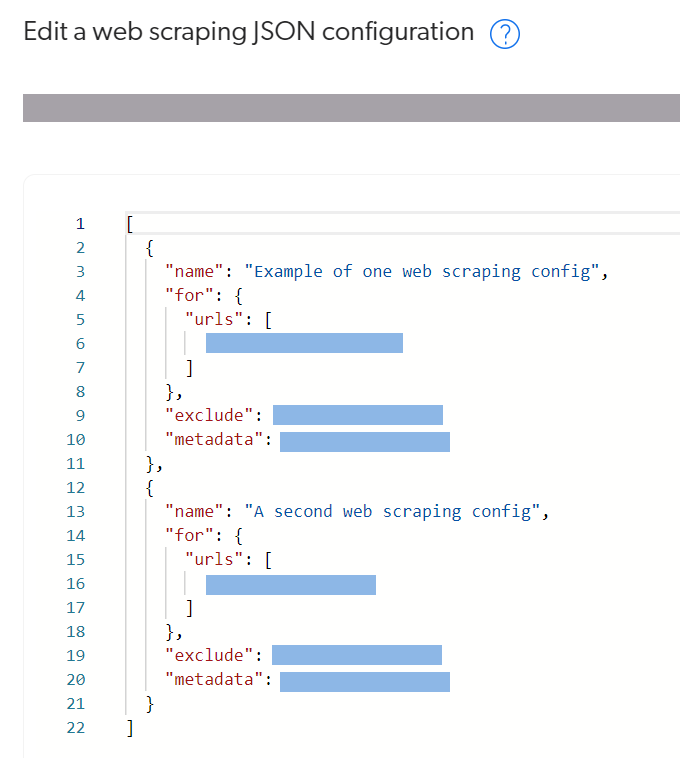 Edit a web scraping JSON configuration panel