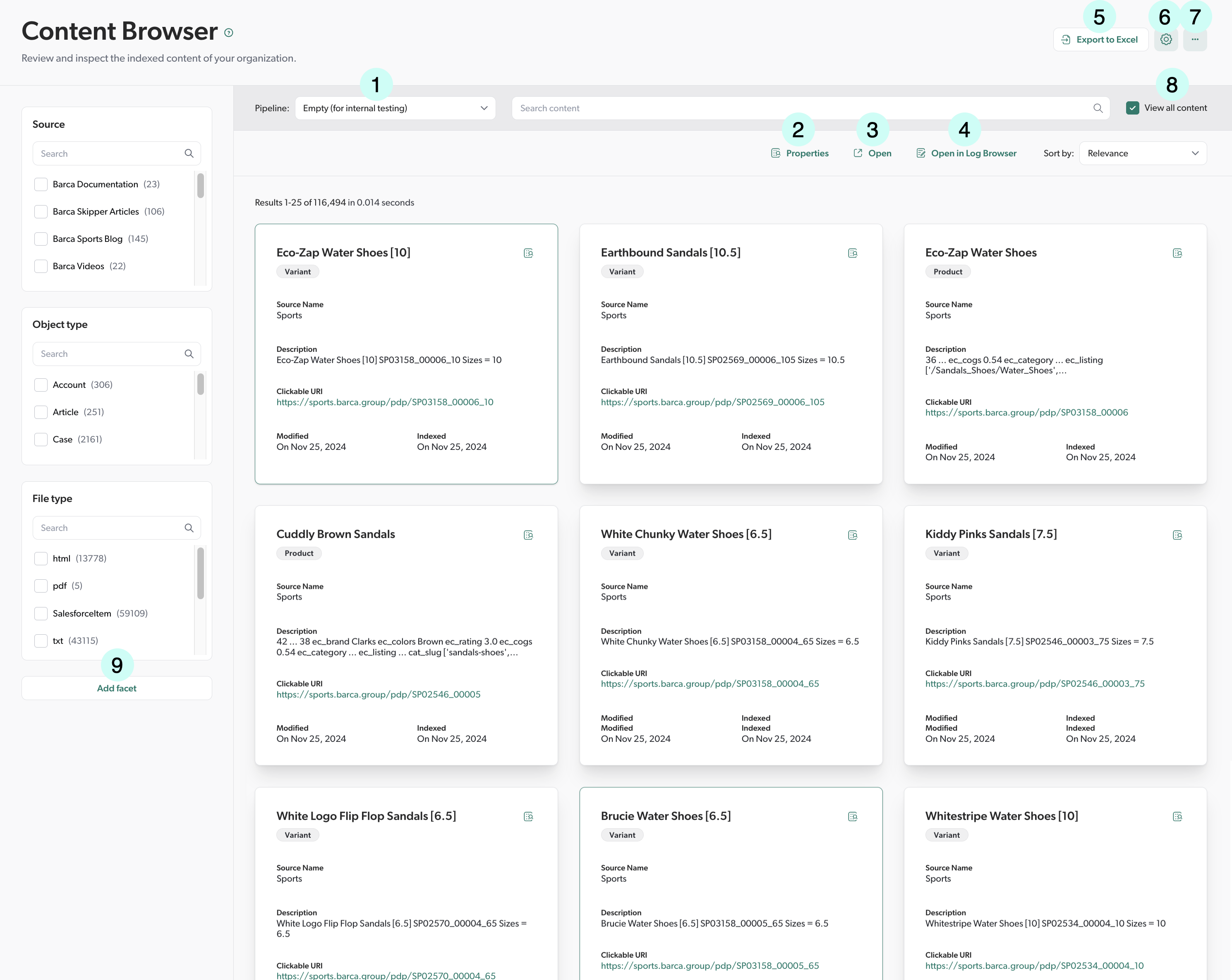 Content Browser features | Coveo