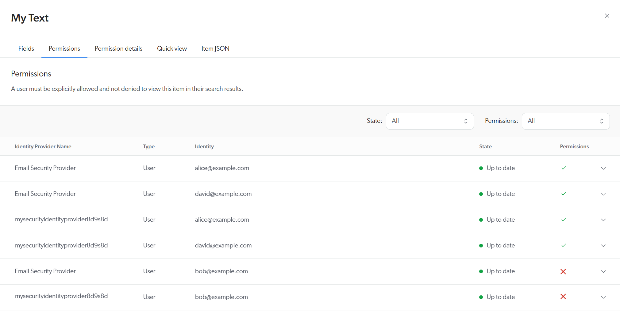 Permissions of the item in the Content Browser | Coveo