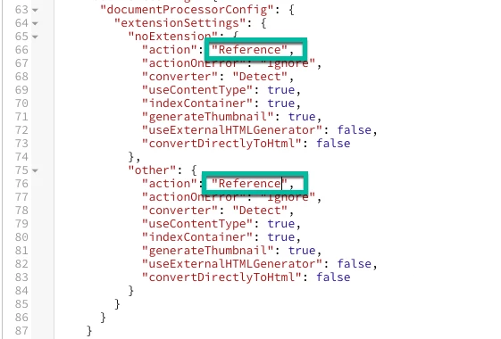 JSON configuration with Reference actions highlighted