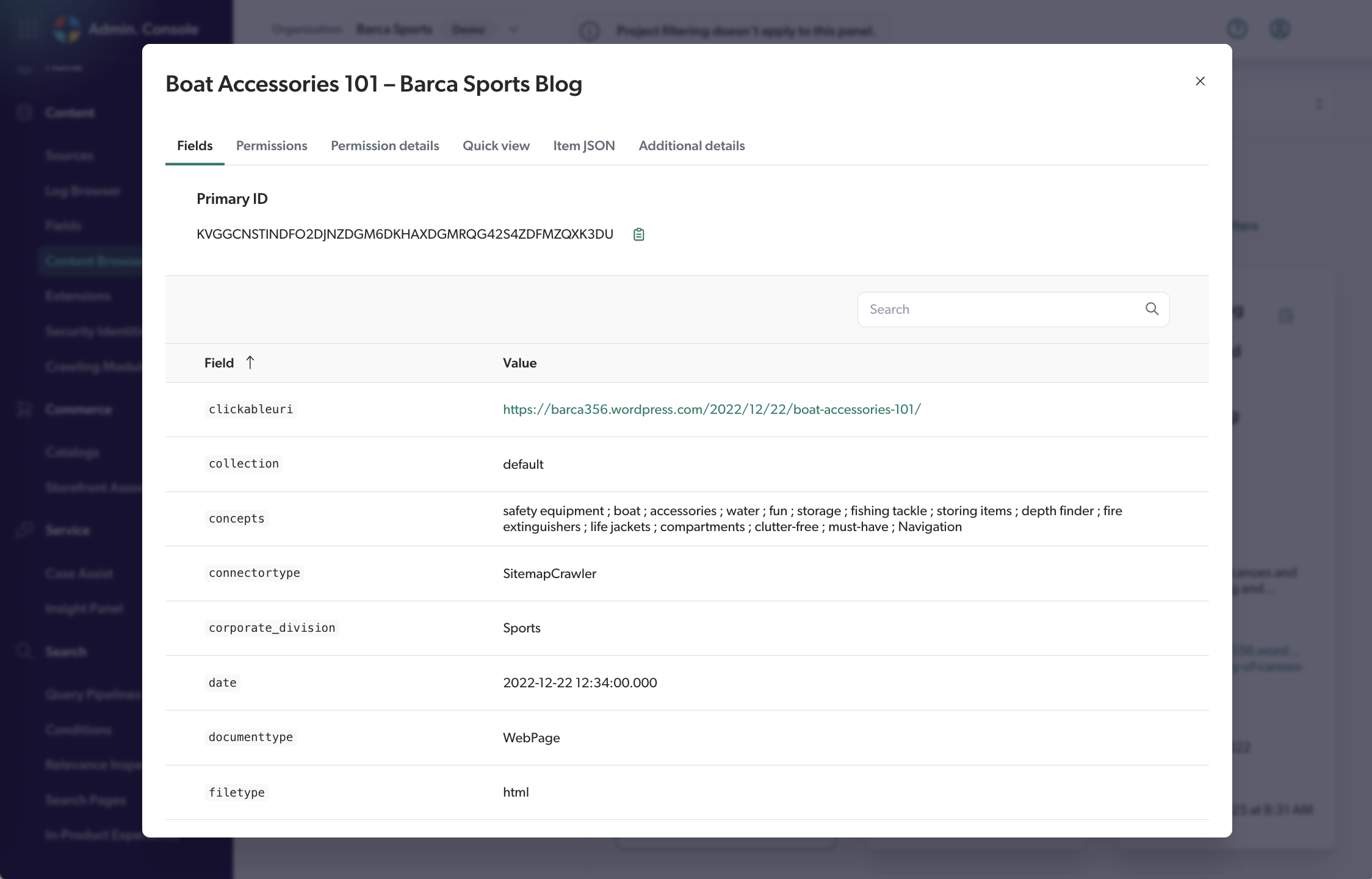 Item Fields tab | Coveo