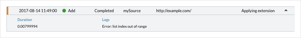 Coveo log entry regarding error when applying an extension
