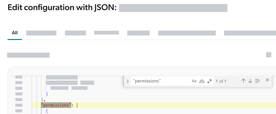 Search for permissions in Edit JSON panel | Coveo