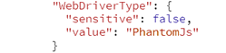 JSON configuration of Web source showing PhantomJS as the web driver