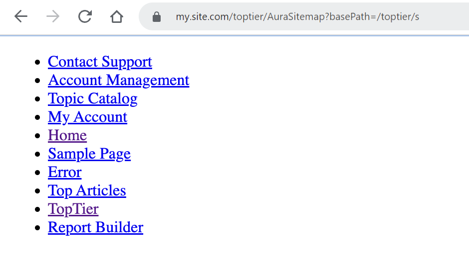 Example output of a Visualforce sitemap page | Coveo