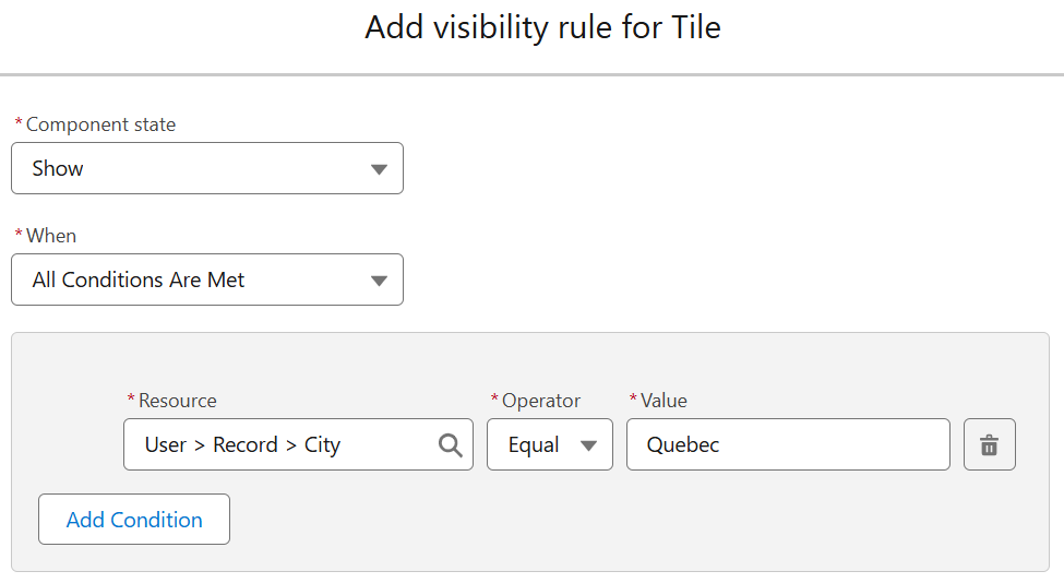 Salesforce site component visibility rule | Coveo
