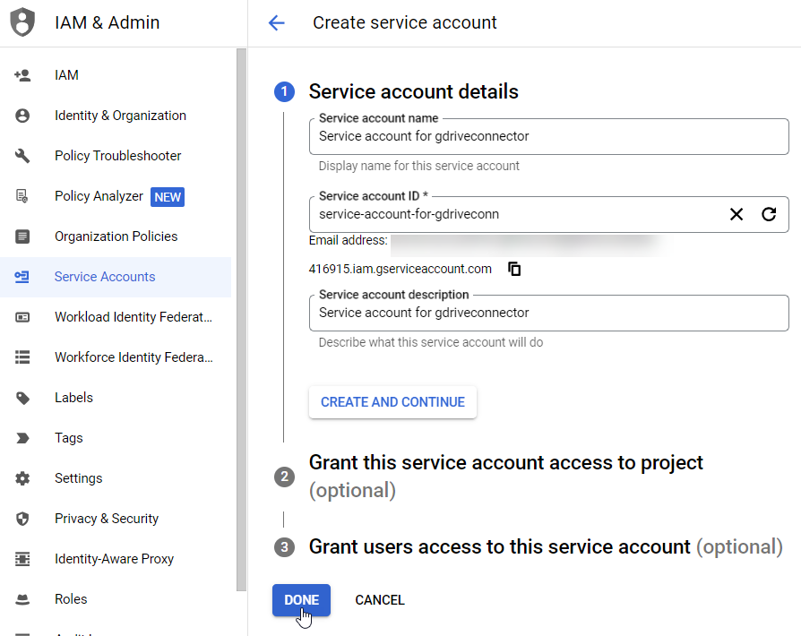 Service account details | Coveo