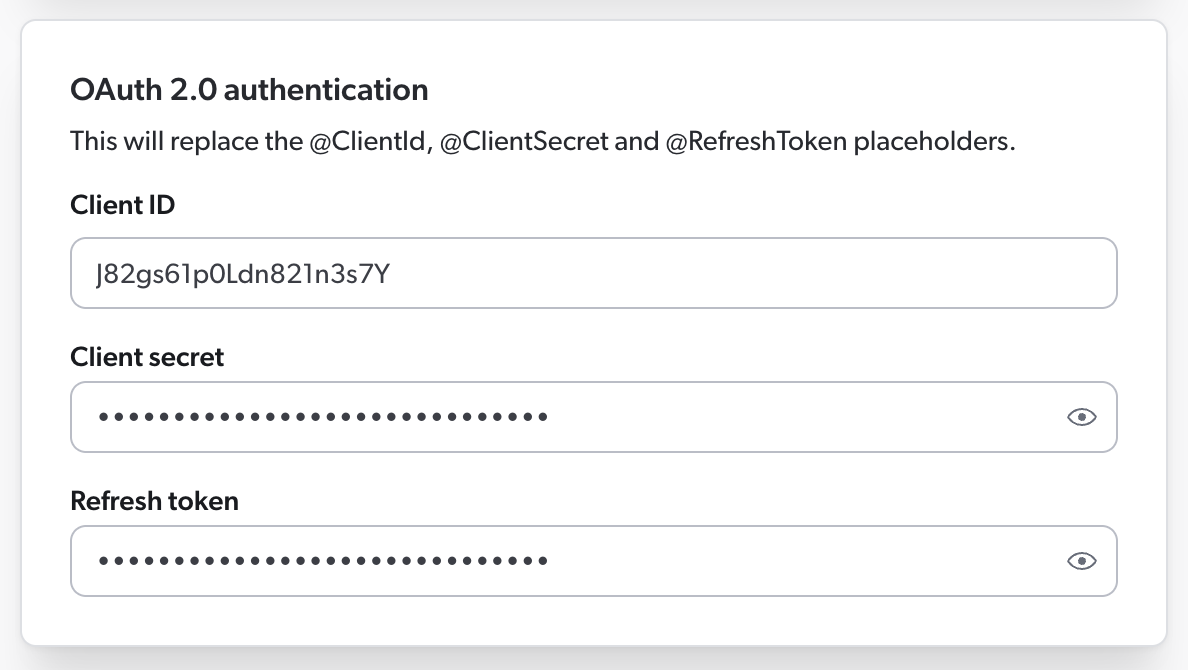 OAuth information in the source panel