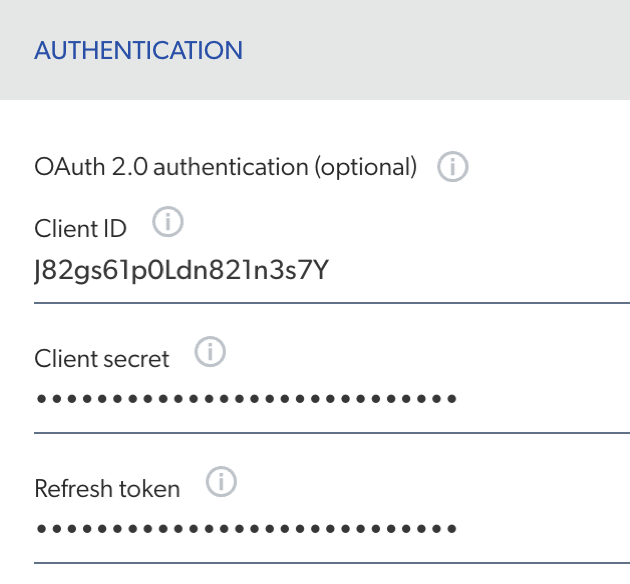 OAuth information in the source panel