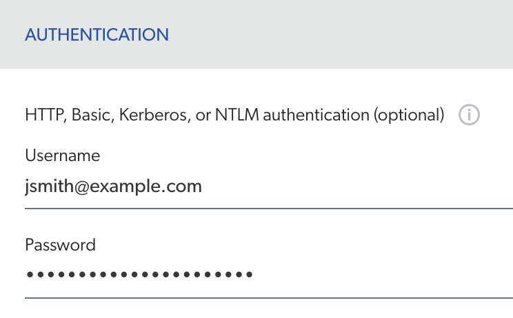 Username and password in the source panel