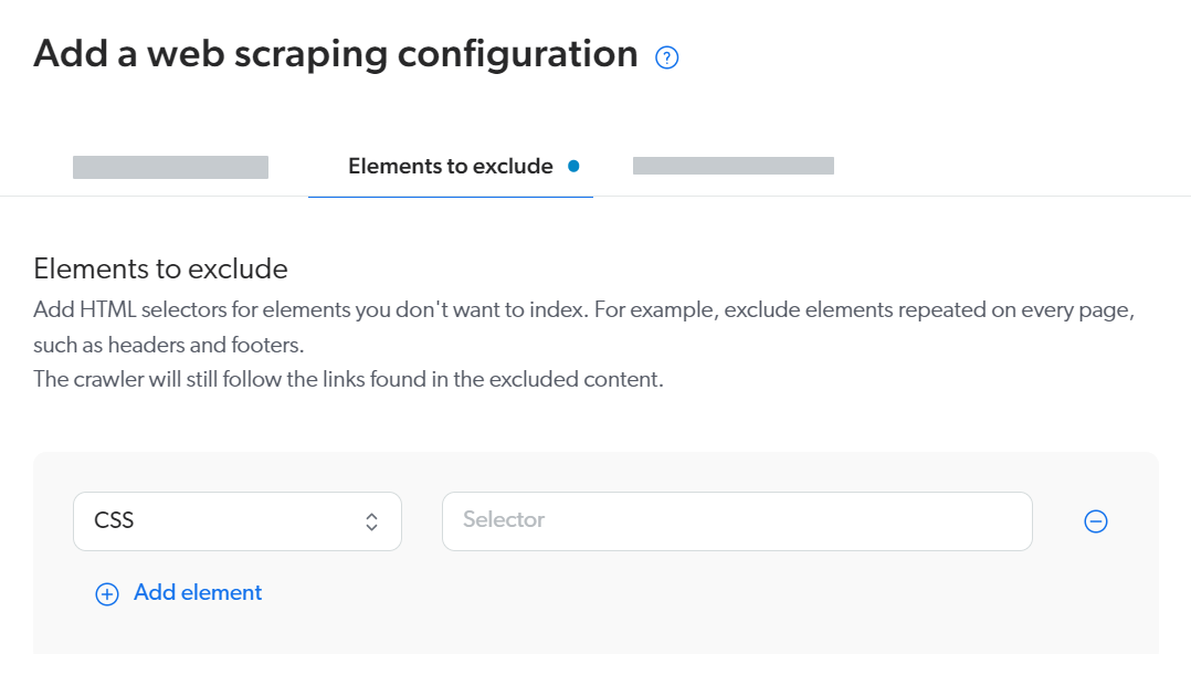 The Elements to exclude tab | Coveo