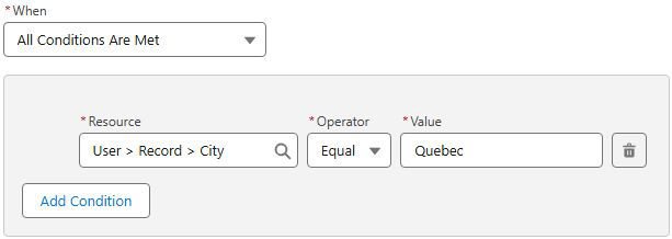 A city equals Quebec visibility rule in Salesforce