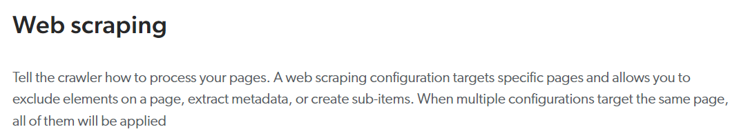 Web scraping configuration description | Coveo