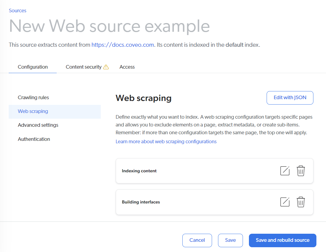 Revamped Coveo Web source user interface