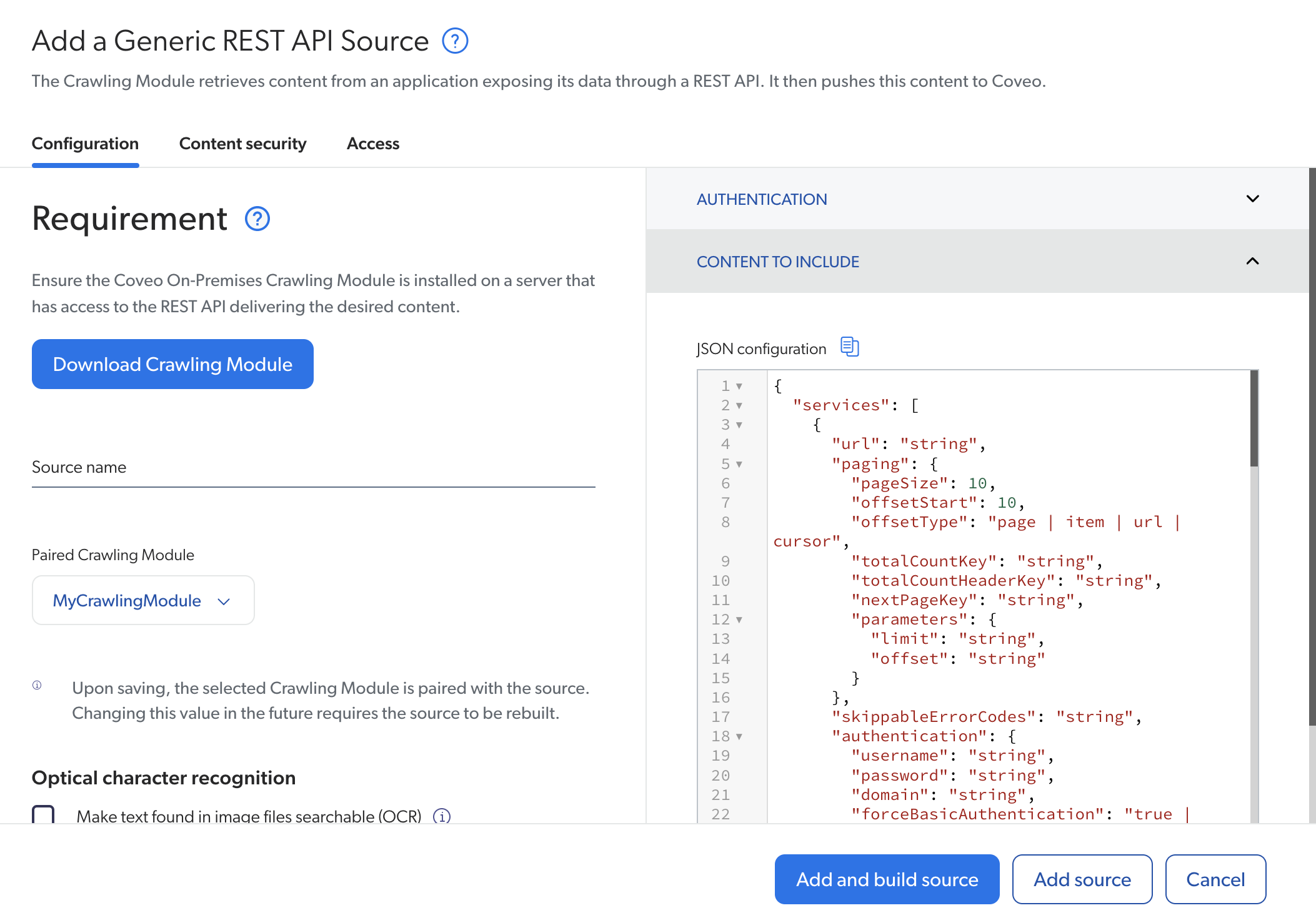 Add a REST API Source panel