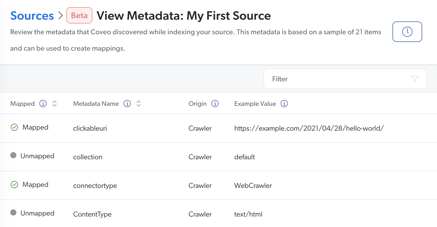 View Metadata page