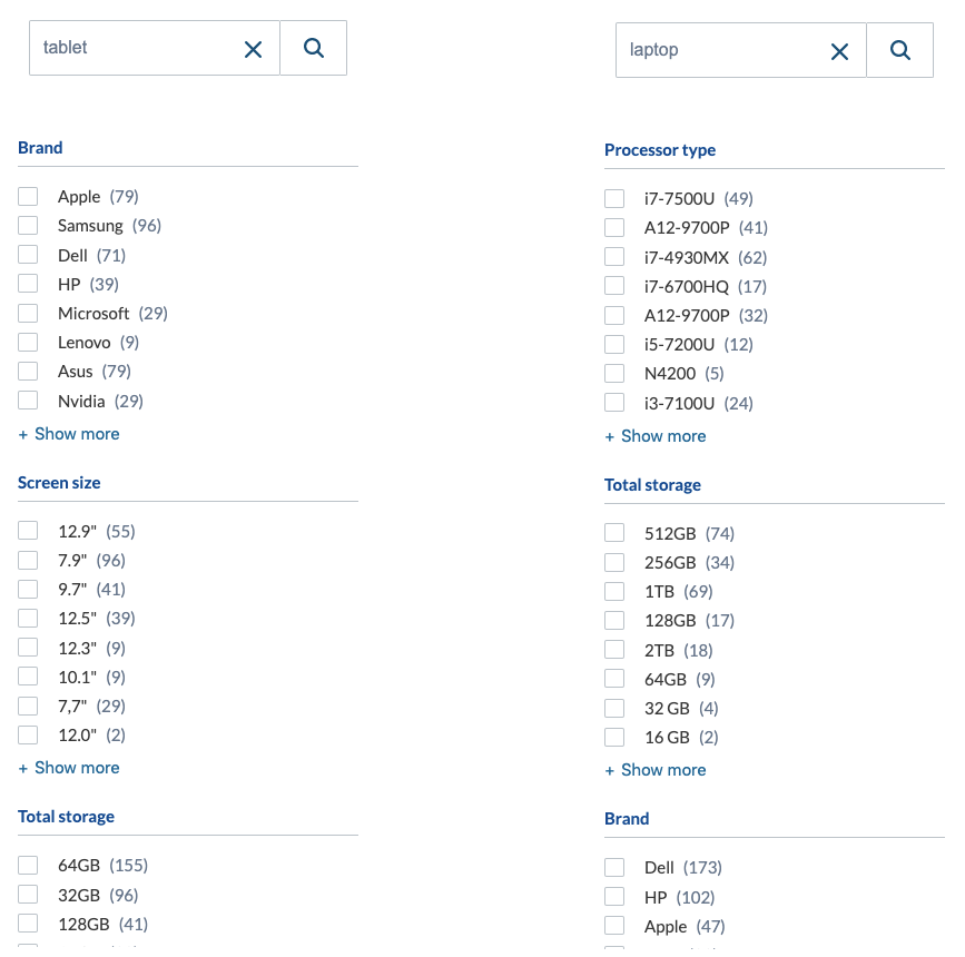 Dynamic Facet Search for Classy Shirt