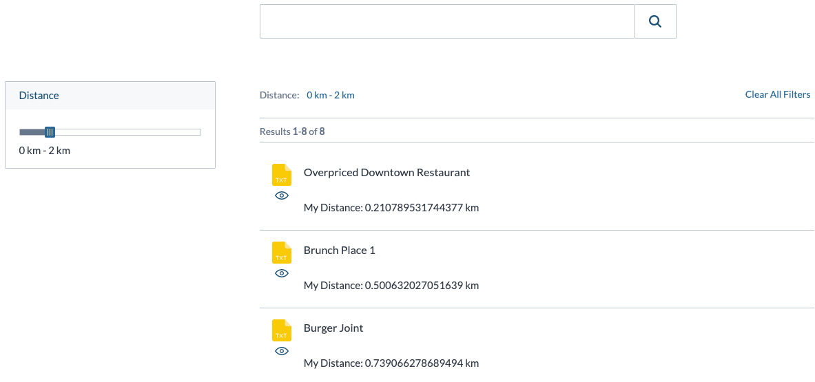 Filter results by distance