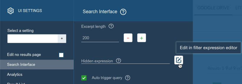 Edit search interface hidden expression
