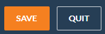 Coveo Interface Editor toolbar with blue Save button and Quit link above search page preview