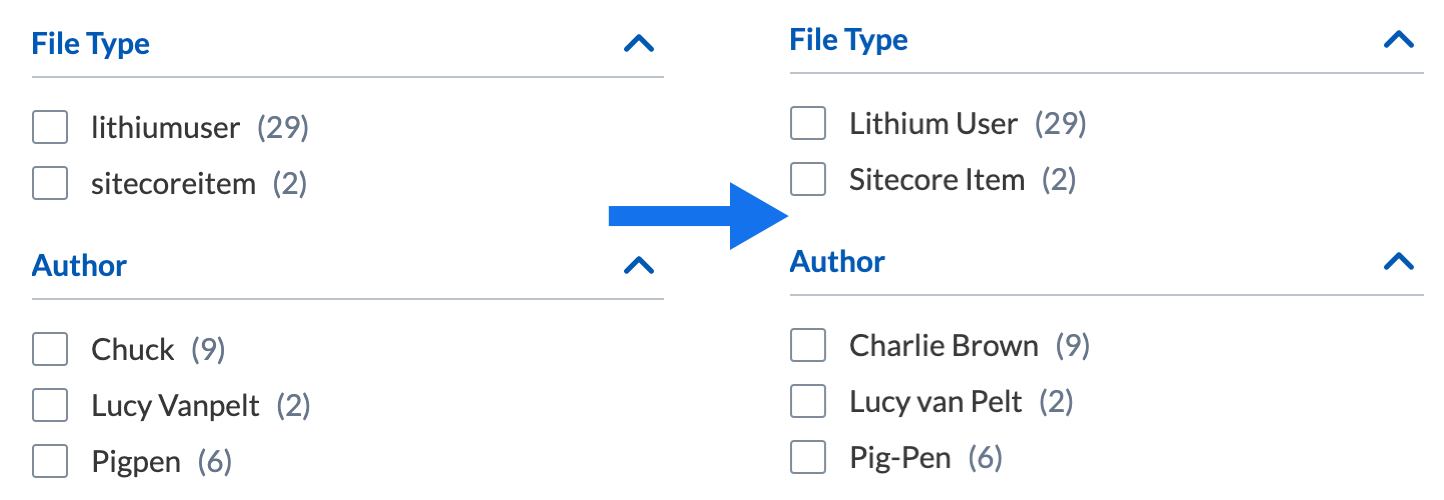 Example: Normalize facet value captions