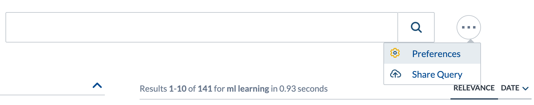 Preferences button next to Share Query in Coveo search results header